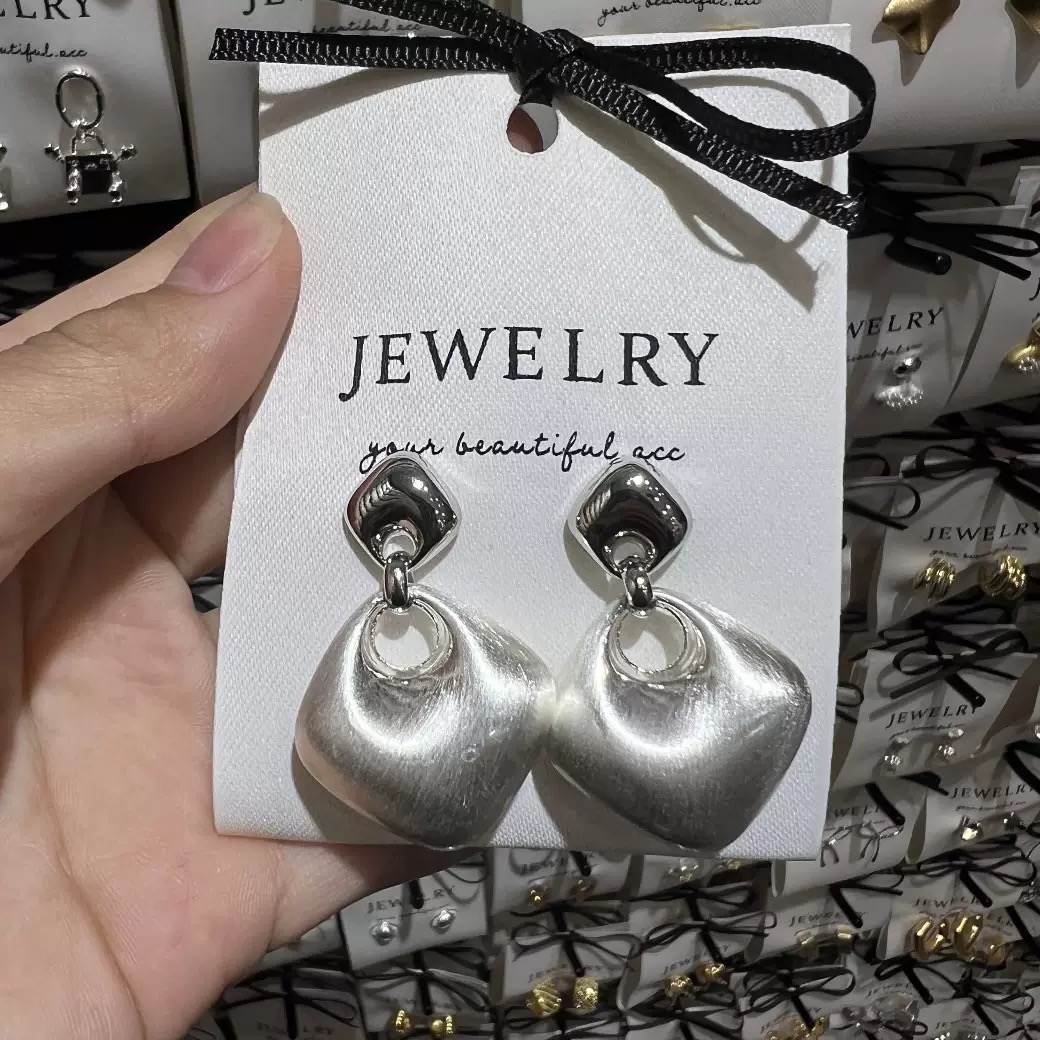 Geometric Brushed Earrings Architectural Sense Diamond-Shaped Structure Titanium Steel Brushed Technology