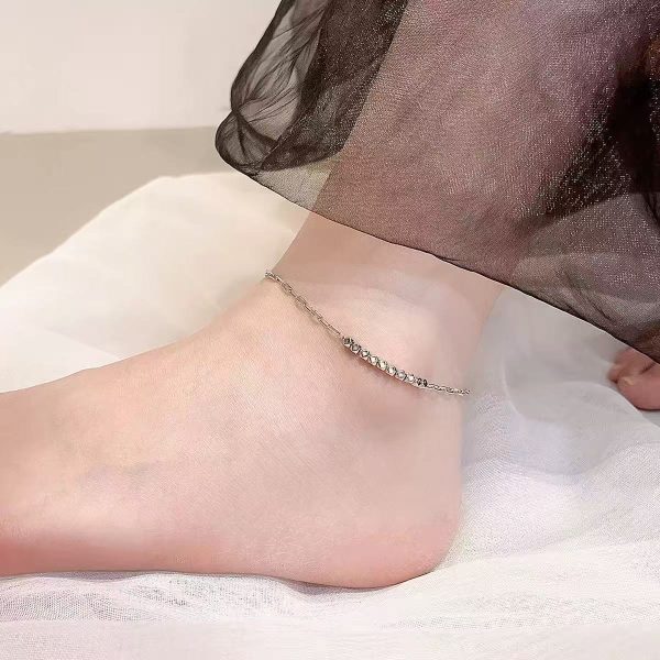 8bf5b2b060a9d6ef7ac7e7e266db68fa Broken Silver Anklet-S925 Sterling Silver Irregular Silver Grains Bosnian Style Foot Bare Chain Summer Beach Matching Artifacts